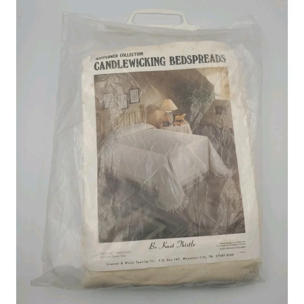 Vtg Mayflower Candlewicking KIT Bedspread Bo Knot Thistle 104x128 QUEEN *READ